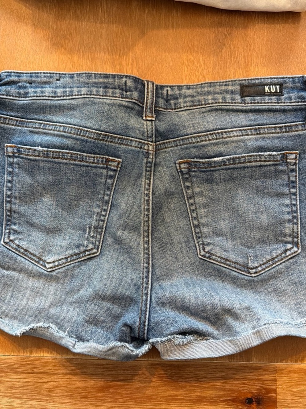 Kut from the Kloth Light Blue High-Rise Frayed Hem Denim Shorts